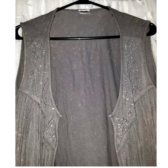 Wrangler Rhinestone Fringe Long Vest Sleeveless Duster Open Cardigan Sweater XXL - Picture 2 of 6